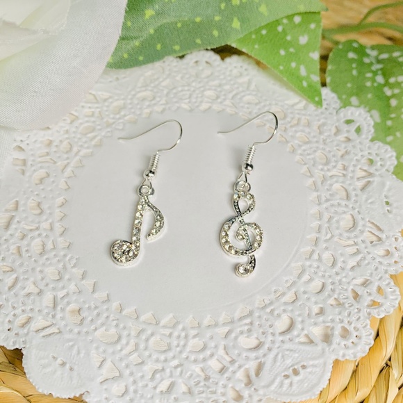Crystal Rhinestone Music Note Dangle Earrings - Picture 4 of 8